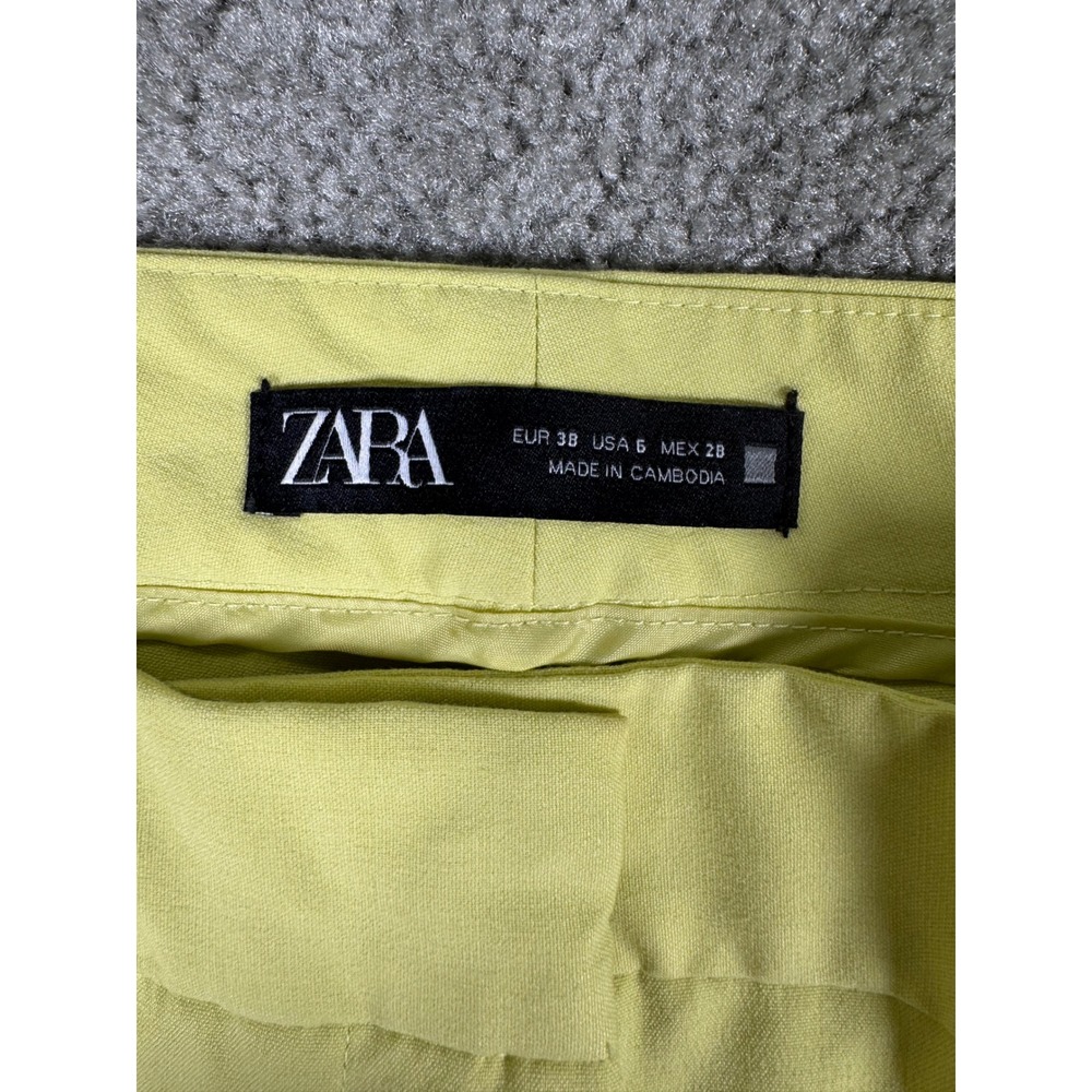 Zara Womens Slim Fit Ankle Pants Lime Green Chartreuse Size 6 Stretch Trousers - Picture 3 of 6